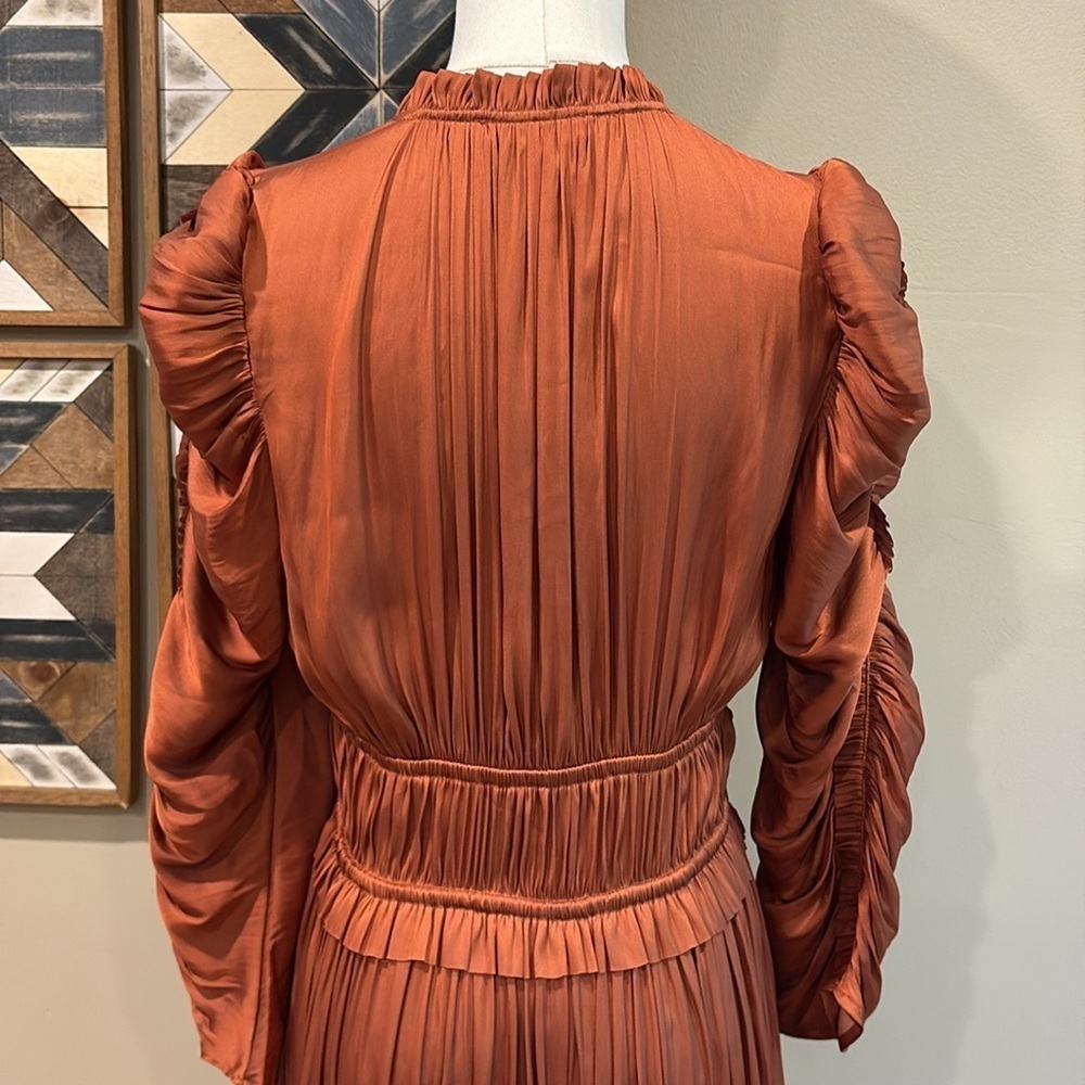 Ulla Johnson Luisa Satin Ruffle Mini Dress in Rust Red size 4 *As-Is* - Picture 11 of 16